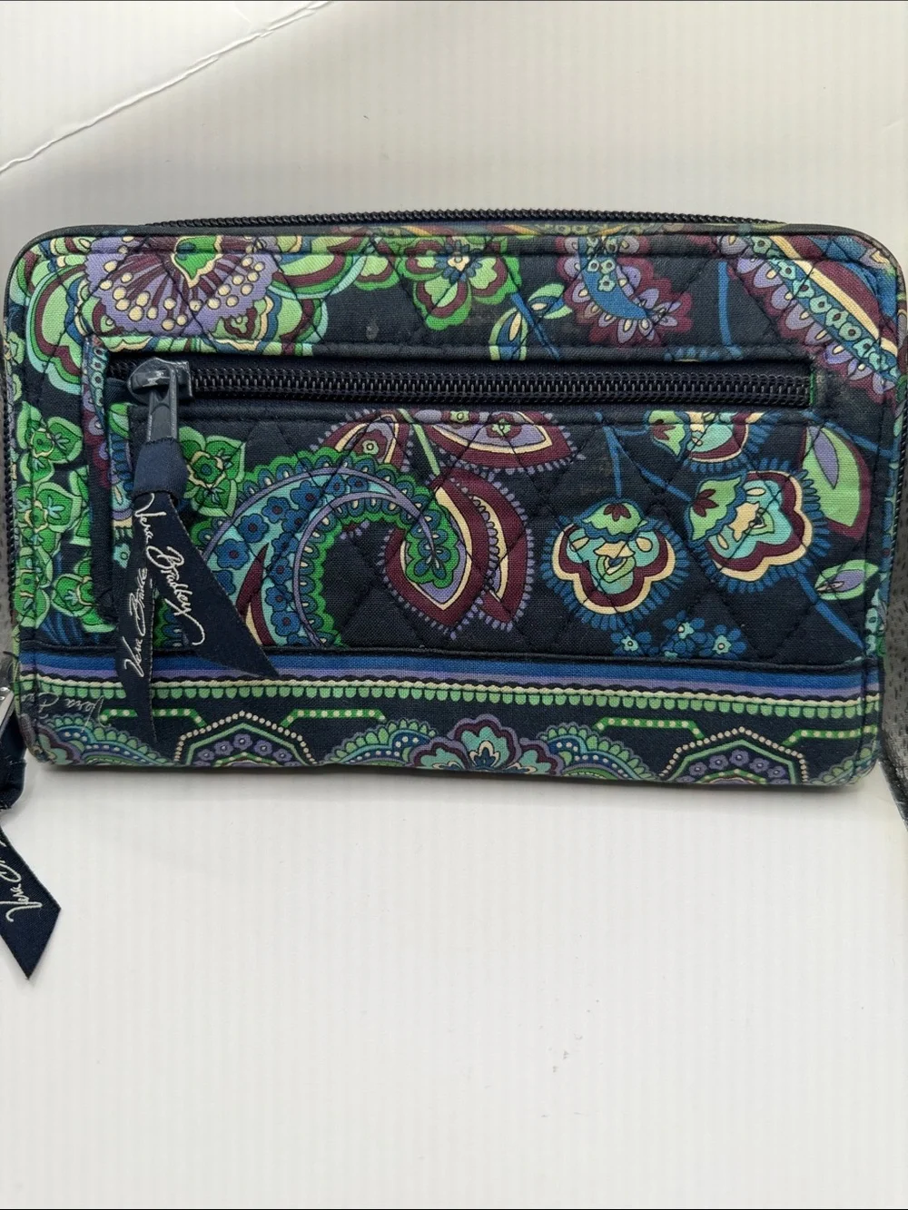 Vera Bradley Green Blue Floral Quilted Turn-Lock Wallet